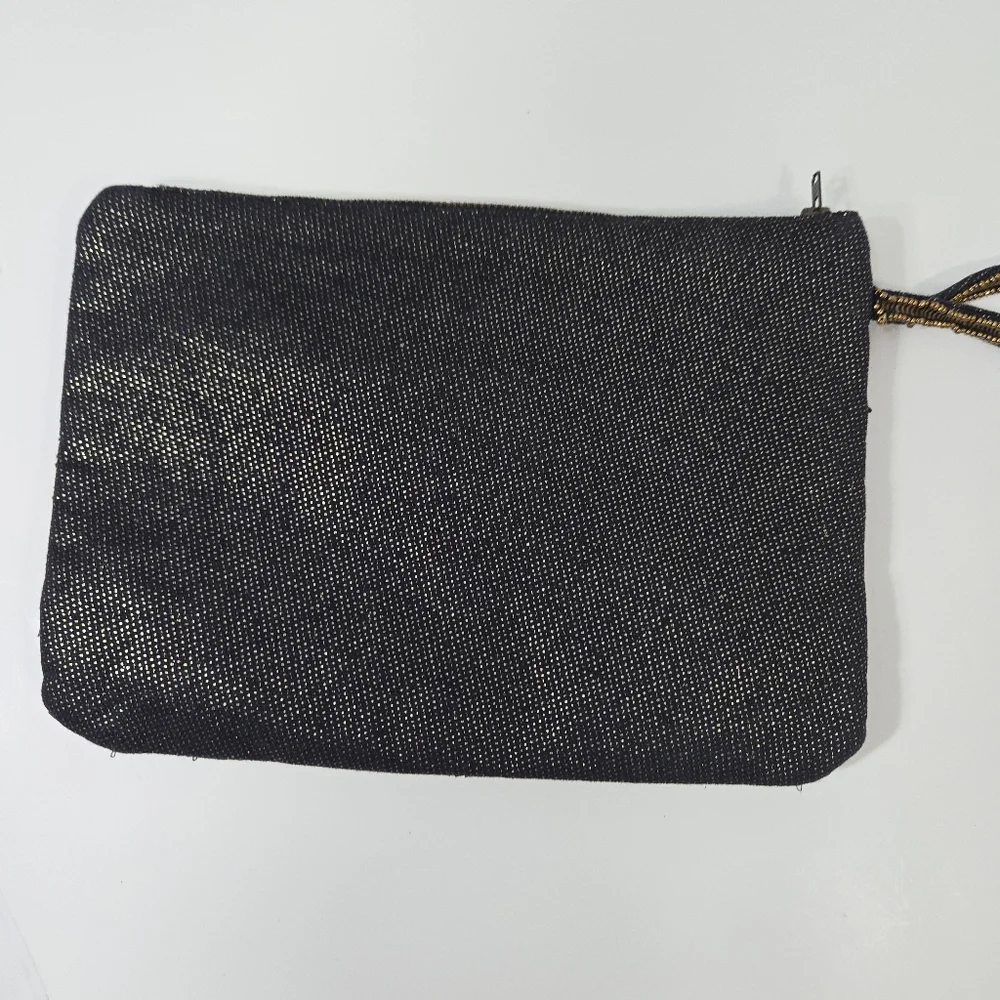 Chico's Black and Gold Beaded Wristlet Clutch